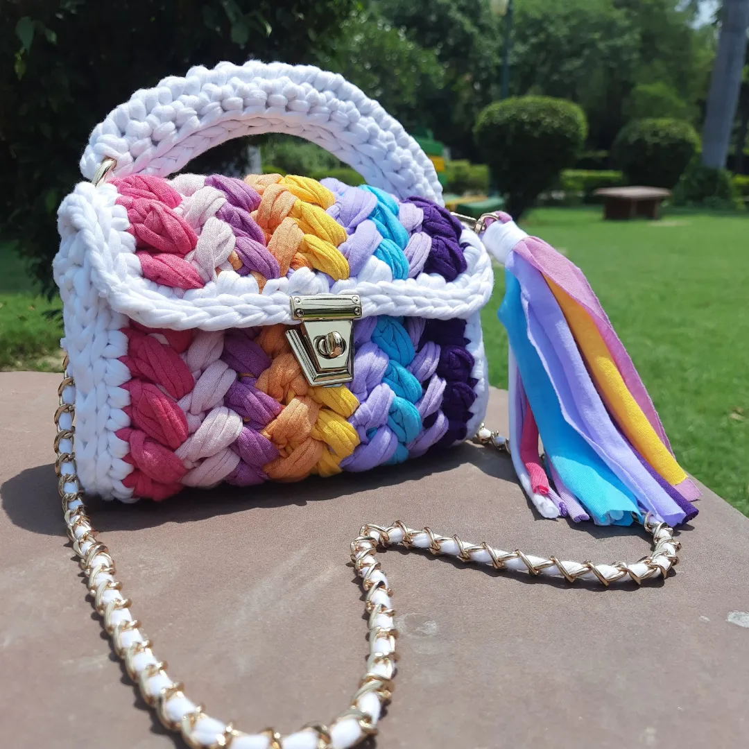 Shiroli Handmade Designer White Crush Rainbow Bag