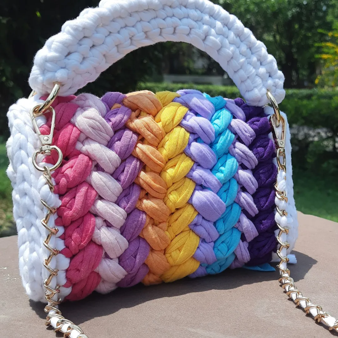 Shiroli Handmade Designer White Crush Rainbow Bag