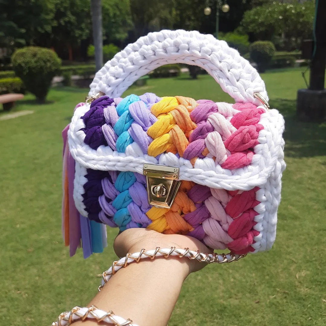 Shiroli Handmade Designer White Crush Rainbow Bag