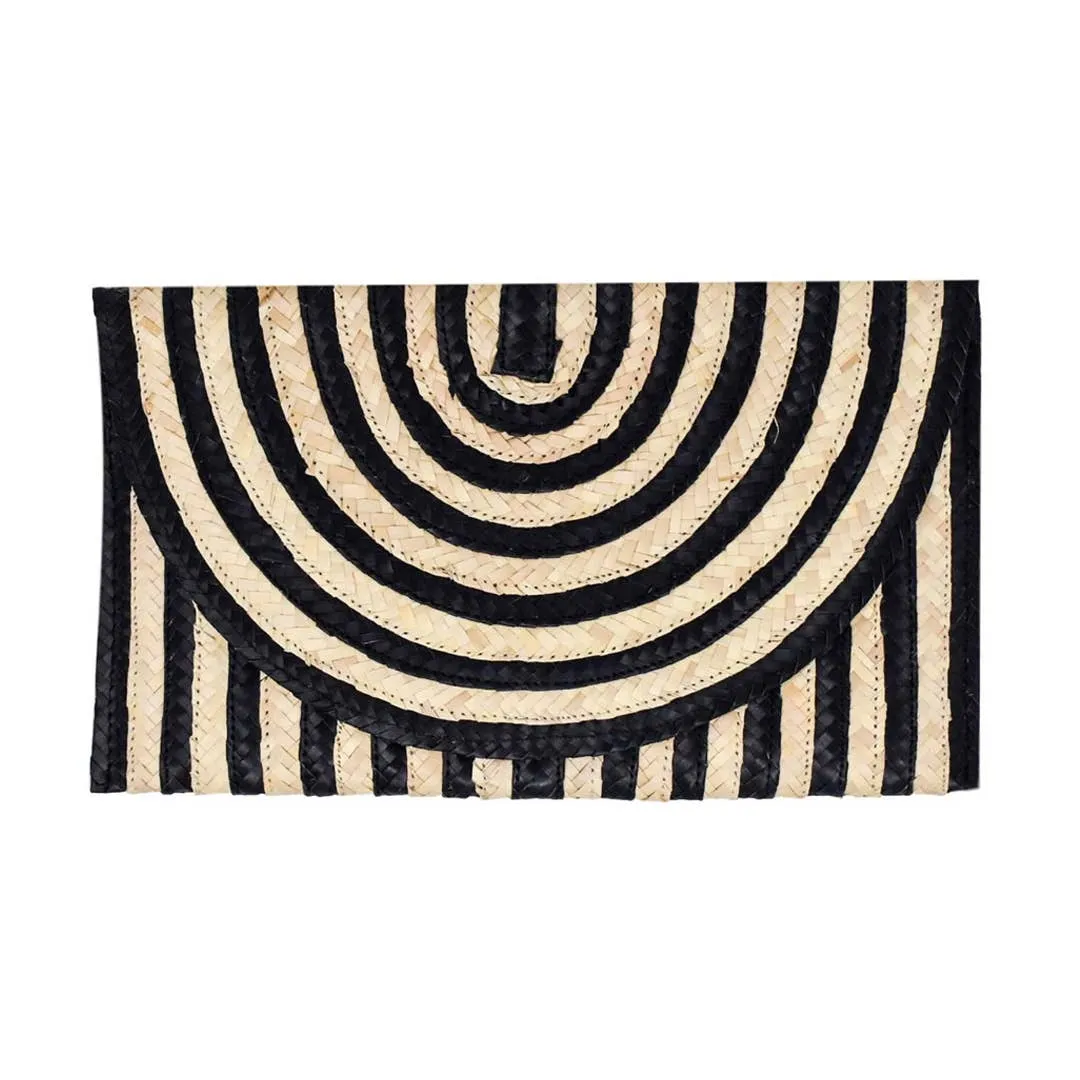 Straw Clutch Purse (White Black) - Summer Handbag Wallet