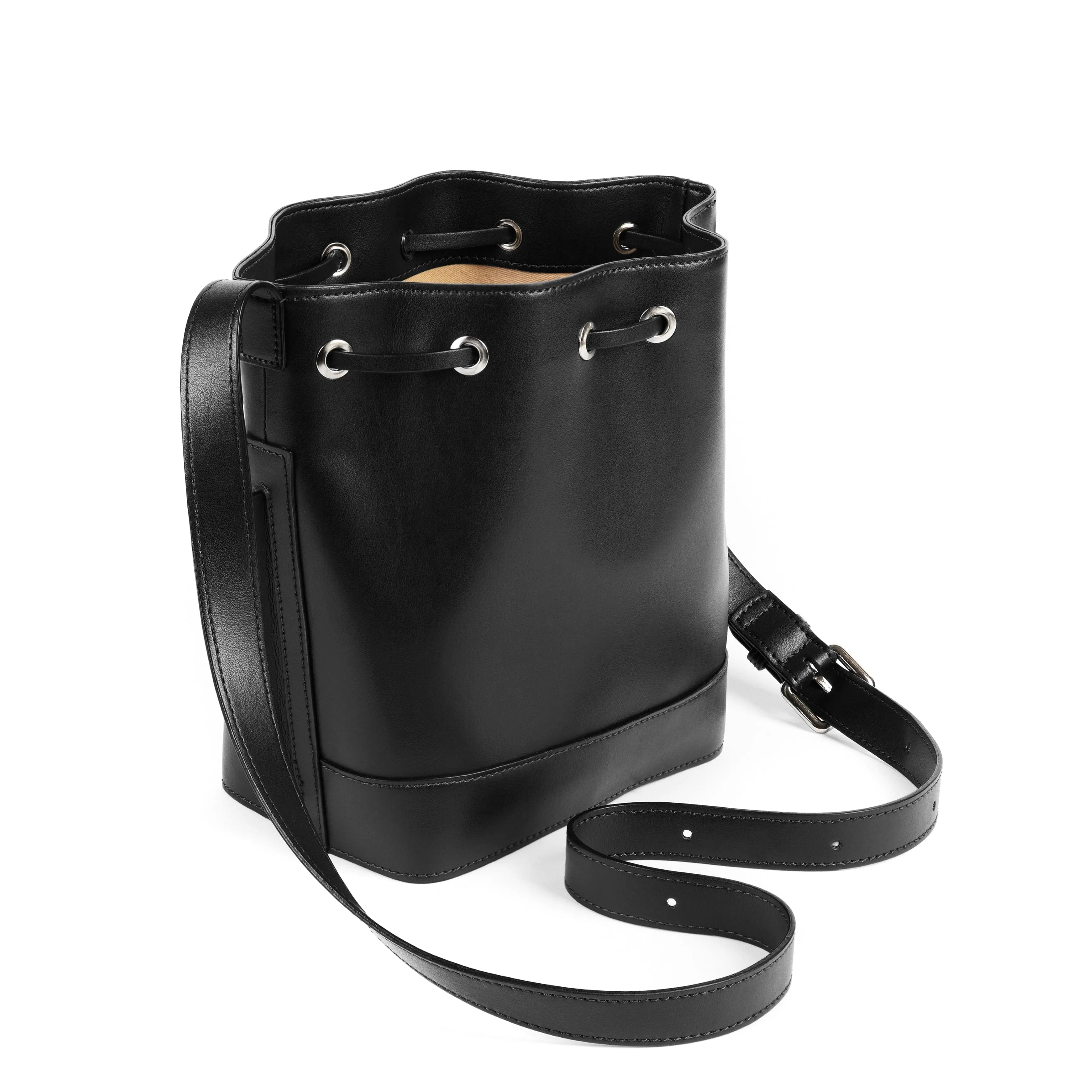 The Daphne Apple Leather Vegan Bucket Bag | Black