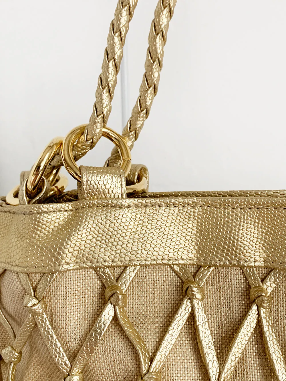 Tianni Metallic Gold Woven Bucket Bag